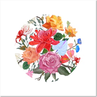 Tropical flowers and roses artistic flower Posters and Art